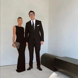 Navy blue boat neck Bridesmaid dress. As seen on Sofia Richie